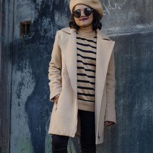 Petite Camel Coat Biker Style